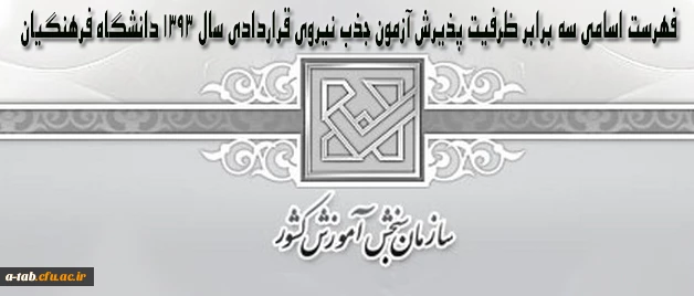 فهرست اسامی سه برابر ظرفیت پذیرش آزمون جذب نیروی قراردادی سال 1393 دانشگاه فرهنگیان 2