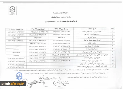 تقویم آموزشی سال تحصیلی 96 - 1395 دانشگاه فرهنگیان