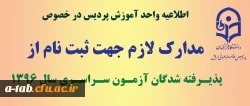 مدارک مورد نیاز برای ثبت نام حضوری 

پذیرفته شدگان ورودی سال 1396 2