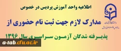 مدارک مورد نیاز برای ثبت نام حضوری 

پذیرفته شدگان ورودی سال 1396 2